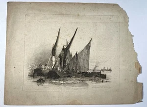 Grabado original de 1828 Edward William Cooke barcazas 9x12” impresión de barcos maestros antiguos - Imagen 1 de 18