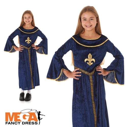 Blue Tudor Girls Historical Medieval World Book Day Kid Fancy Dress Costume Chil - Image 1 of 4