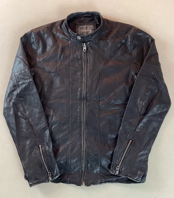 Jack & Jones Leather Biker Jacket Cafe Racer Jacket Black Lamb’s Leather Size M - Image 1 of 4