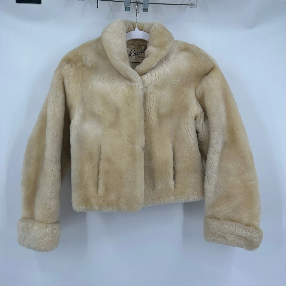 Chaqueta De Colección Años 50 Mujer Piel Sintética Talla M Crema Antiguo Hollywood Mediados de Siglo Mod Glam Foto 1 de 4