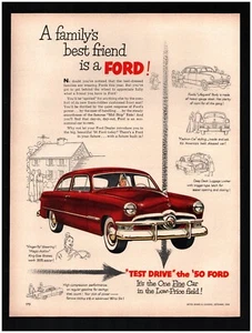 1950 Ford Original Printanzeige ~ Schneller Versand ~ rotes Auto zweitürig - Bild 1 von 1