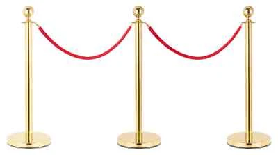 STAGECAPTAIN Postes de barrera VIP súper representativos, 3 soportes con 2x cordón de 1,5m en dorado