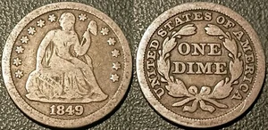 États-Unis - Seated Liberty dime 10 cents argent 1849 ! KM#63.2 - Imagen 1 de 1