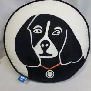 Pottery Barn Teen Throw Pillow Dog Beagle Round Embroidered Decorative 14" - Picture 1 of 2
