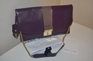 NWT $895 Marc Jacobs JEAN Runway Shoulder Chain Bag Clutch Flap Bag Purple Brown - Picture 1 of 12