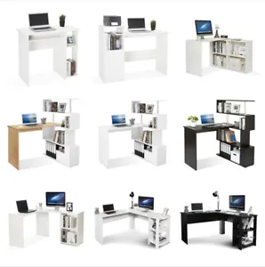 Mondeer L-Shaped Corner Computer Desk Workstation Home Office MDF White&Black - Picture 1 of 107