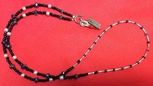 Necklace Lanyard Handmade Overall Length 36 In Pearl Black Blue Crystal Bead J3 - Picture 1 of 5