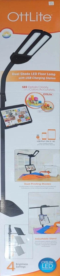 OttLite 6D2G5C Dual Shade Adjustable LED Floor Lamp w/USB Charging Station *NEW* - Image 1 of 4