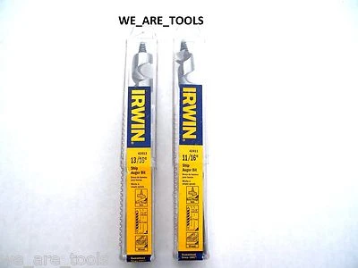 NEW 2 PC IRWIN 7-1/2" SHIP AUGER DRILL BIT SET WOOD BORING 11/16" , 13/16" NAIL