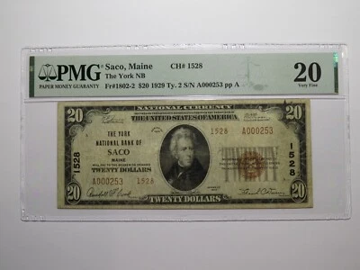 $20 1929 Saco Maine ME National Currency Bank Note Bill Charter #1528 VF20 - Image 1 of 4