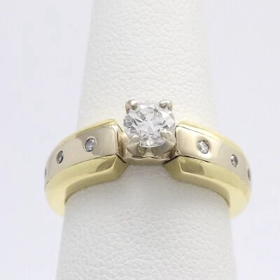 Solid 18k Gold Natural Round Diamond Engagement Band Ring Two Tone Setting sz6.7 - Image 1 of 4