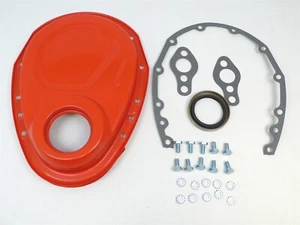 SB Chevy Timing Chain Cover SBC 283 305 327 350 383 400 V8 Complete Set Orange  - Picture 1 of 3