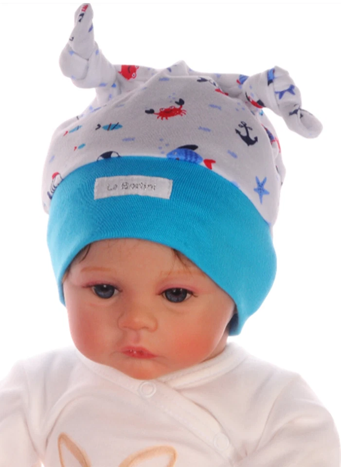 Erstlingsmütze Mütze Babymütze Haube Mützchen Knotenmütze Zipfelmütze türkis - Bild 1 von 1