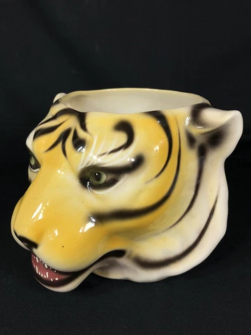 Vintage 60s Italian Mid Century Ceramic TIGER HEAD Planter Pop Art Pottery Vase Cover