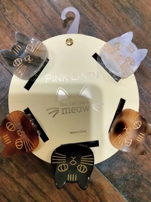 Juego de 5 pinzas para el pelo pequeñas de cabeza de gato de lino rosa garra de maullido gato negro otoño de Halloween  Foto 1 de 4