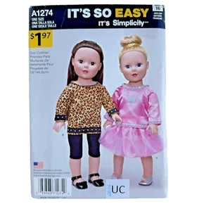 18 inch Doll Clothes Skirt Leggings Tunic UC Simplicity EASY Sewing Pattern 1274 - Picture 1 of 4