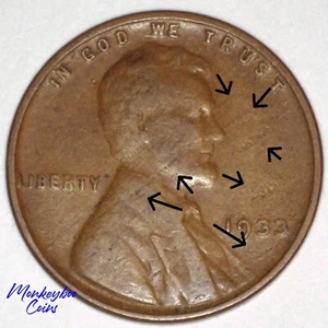 1933 Lincoln Wheat Cent - Lamination Defective Planchet -Rare Error Coin Penny - Picture 1 of 8