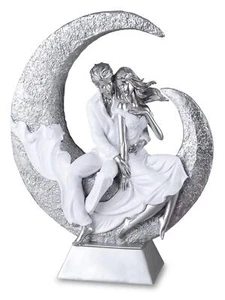 Dekoobjekt, Skulptur PAAR AUF MOND H. 39cm 31x11cm weiß silber Formano - Bild 1 von 2