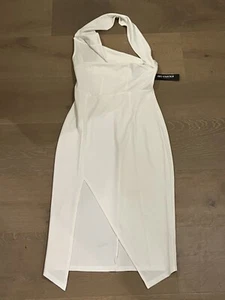 ARIO COLLECTION White One Shoulder MIDI Womens Dress With Slit Size M  - Picture 1 of 3