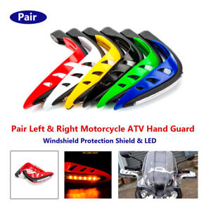 Pair Universal Motorcycle Hand Guard Windshield Protection Shield & Yellow LED