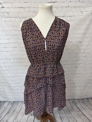 Derek Lam 10 Crosby Navy Blue & Orange Geometric Tiered Dress Silk Womens 0 - Image 1 of 4