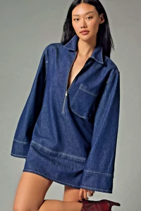 Neu mit Etikett Anthropologie PILCRO Denim Langarm Mini Etuikleid DUNKELBLAU S SMALL - Bild 1 von 8