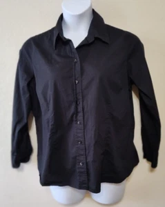 COLDWATER CREEK Button Up Long Sleeve Top Womens Petite XL (18) Black Classic - Picture 1 of 9