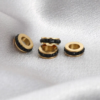 20pcs Gold Stainless Steel Crystals Flat Round Big Hole Spacer Beads - Image 1 of 3