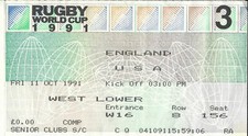 England v USA 11 Oct 1991 Twickenham Rugby World Cup ticket