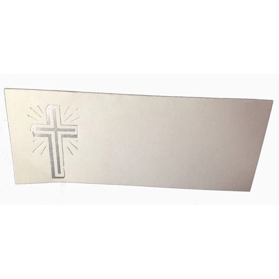 50 tarjetas de lugar blancas estilo tienda cruz plateada 4,25" x 1,75 plegadas Foto 1 de 1