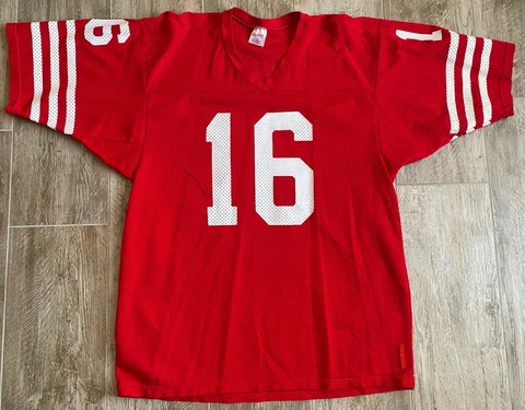 Vintage Rawlings San Francisco 49ers Joe Montana #16 Red Mesh Football Jersey-XL Cover