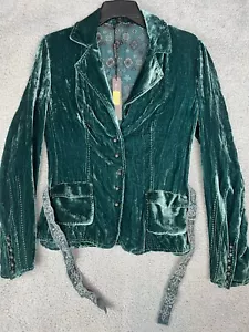ELIE TAHARI grünlich blau Samt Boho tailliert Jacke Druckknopfleiste & Manschette Neu mit Etikett! Klein - Bild 1 von 24