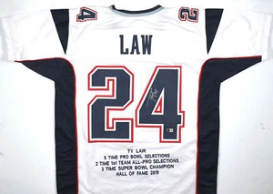 Ty Law Autographed White Pro Style STAT Jersey - Beckett W Hologram *Silver - Picture 1 of 3