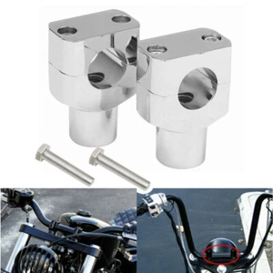 7/8" Handlebar Bar Risers Mount Clamp Adaptor For Harley Kawasaki Honda Chrome - Picture 1 of 11