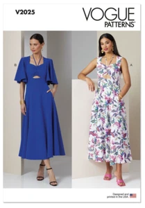 Vogue Sewing Pattern 2025 Misses 18-26 Fit and Flare Dress Front Cut Out Pockets - Picture 1 of 7
