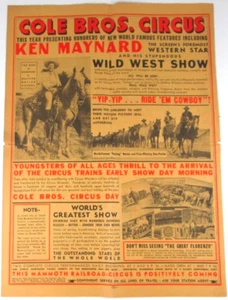 1937 Cole Bros. Circus Ken Maynard Paper Advertising Newspaper Circular - Picture 1 of 15