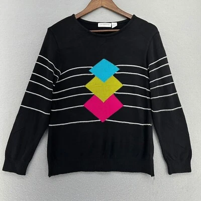 Suéter Geométrico Tejido Negro Colección Liz Claiborne Años 80 Talla S/M Hecho en EE. UU. Foto 1 de 4