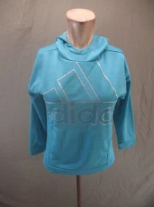 ADIDAS Size L (14) Girls Blue Front Pocket Fleece Lined Athletic Gym Hoodie 993 - Picture 1 of 8