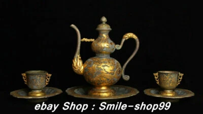 Juego de platos de vidrio de 10" Old Tang Dy plata dorado dragón vino tetera flagón taza Foto 1 de 4