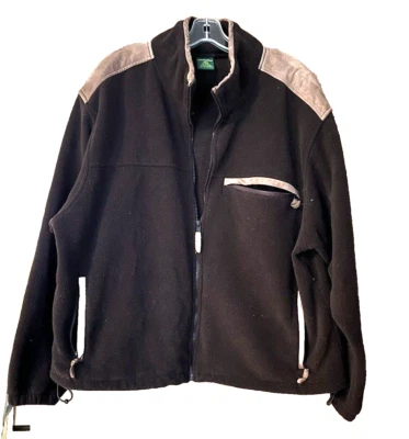 Cabelas Brown Jacket Mens XL Reg Fleece Full Zip Leather Patch Coat VGUC - Image 1 of 4