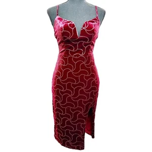 Y2K rotes Samt Whimsigoth Midikleid V-Ausschnitt Spaghettiträger Glitzer Detail Gr. S - Bild 1 von 9