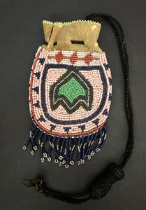Kleine Perlen Leder Tasche/Tasche Vintage Indianer Plateau Nez Perce - Bild 1 von 4