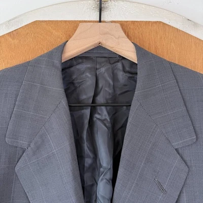 Oxxford Clothes Blazer Mens 44S Gray Windowpane Check 2 Button Super 100s Wool - Image 1 of 4