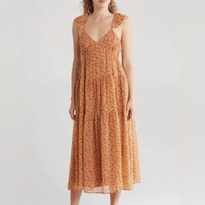 Madewell Floral Georgette Ruffle Sleeve Tiered Midi Dress Womens 6 - Image 1 of 4