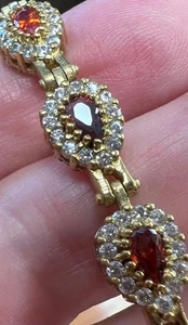 Genuine Citrine Bracelet 14K Gold on SOLID 925 Madeira Tennis gf White Sapphire - Picture 1 of 15
