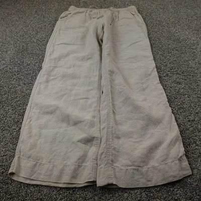 LL Bean Pants Womens 12 Beige Washable Linen Pull On Baggy Drawstring Beach Hike - Image 1 of 4