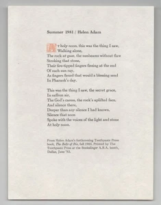 Helen ADAM / SUMMER 1981 1st Edition 1983 #200398 - Picture 1 of 1