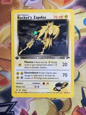 ROCKET’S ZAPDOS Pokemon Card - WOTC - 1st Edition - Gym Challenge 15/132 NM / LP - Image 1 of 4