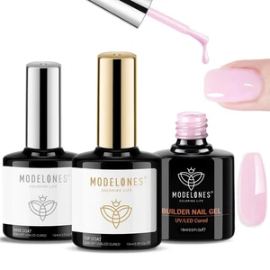 Modelones 3-teiliges Baby Pink Builder Gel Kit: Base, Top Coat, UV LED gehärtet, Hochglanz - Bild 1 von 8