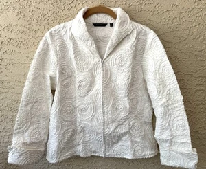 Samuel Dong White Rosette Swirl Zip Front Dress Blazer Jacket Women’s Medium M - Picture 1 of 10